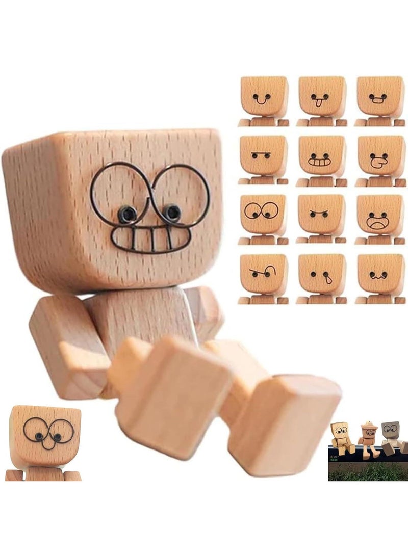 Bukela Wooden Car Figurine, Handmade Rocking Puppet, Fun Car Ornament, Wooden Desktop Decoration, Car Dashboard Accessory with 12 Magnetic Expressions - Image 1